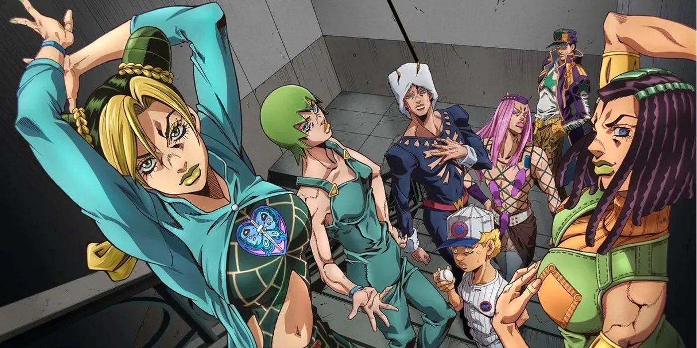 The cast of the Stone Ocean anime line up.