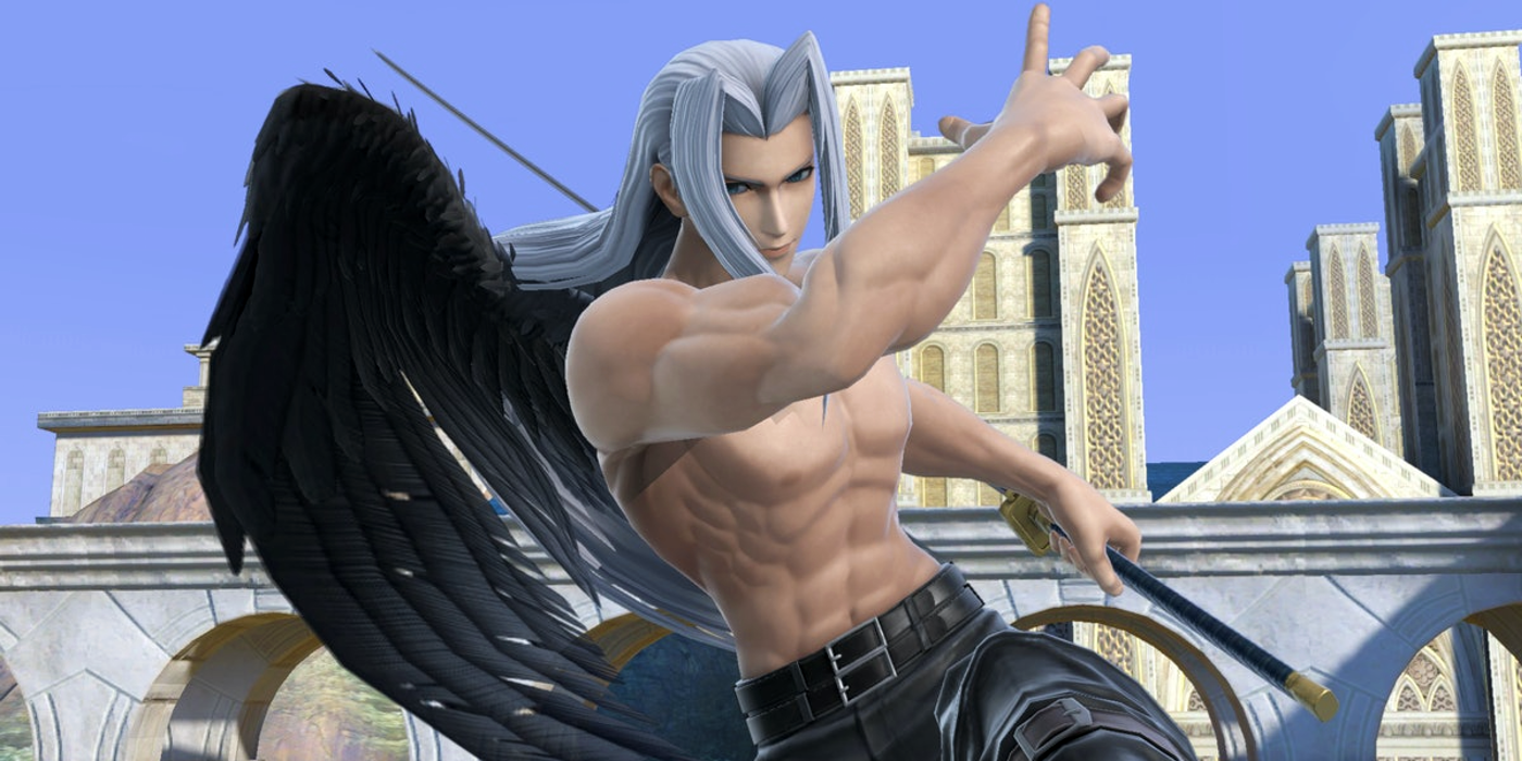 Sephiroth with his signature black wing, as seen in Super Smash Bros. Ultimate.