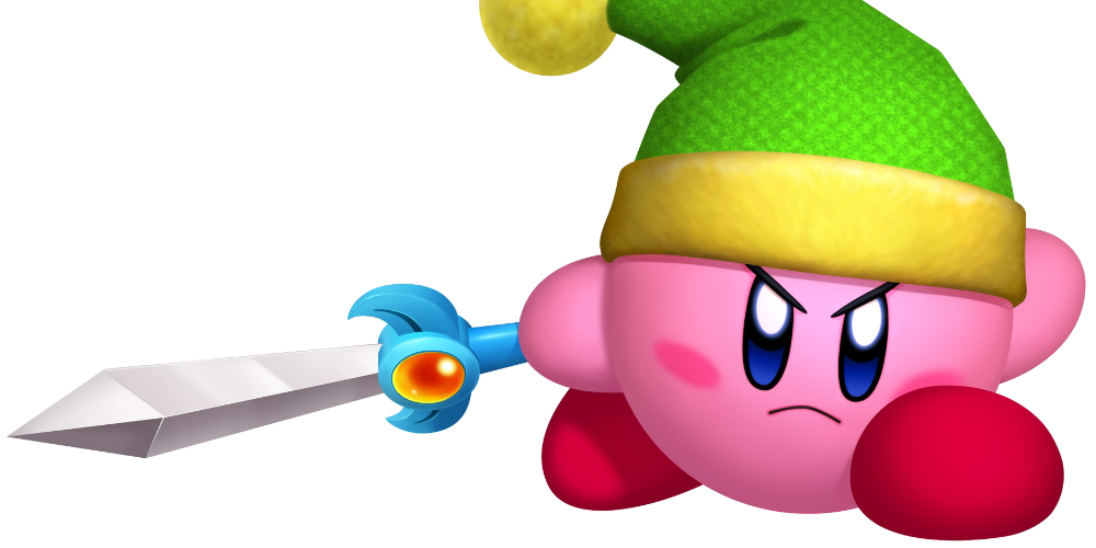 Kirby With The Sword Copy Ability Wearing A Green Hat
