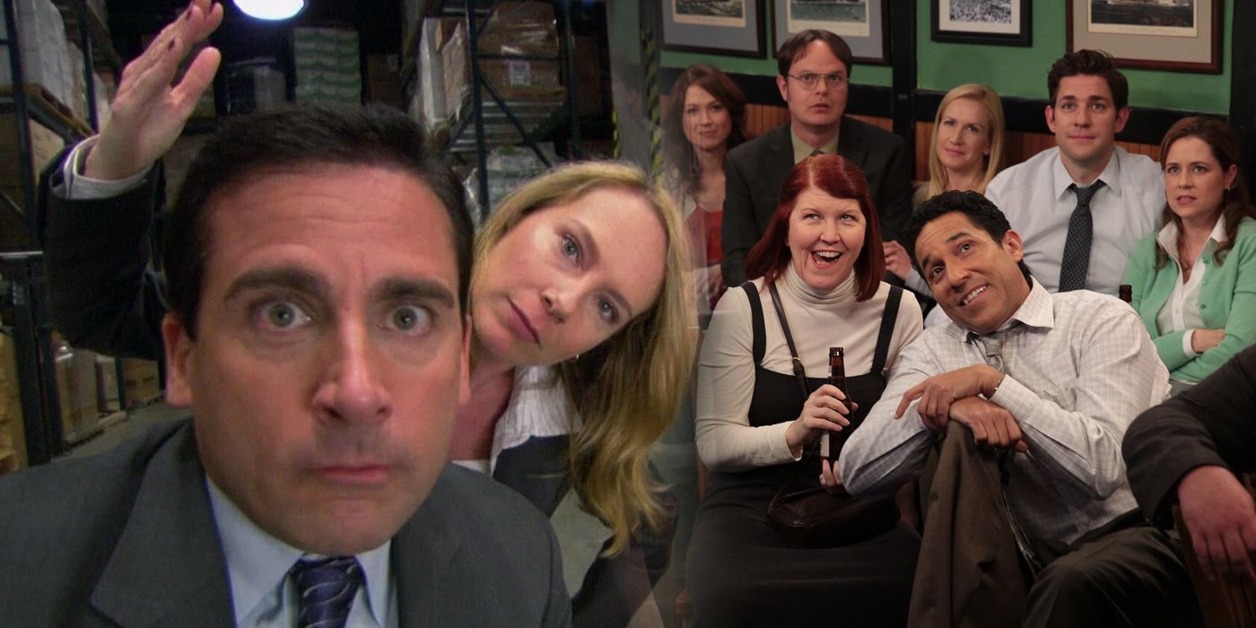Michael and Holly and the cast of The Office split image