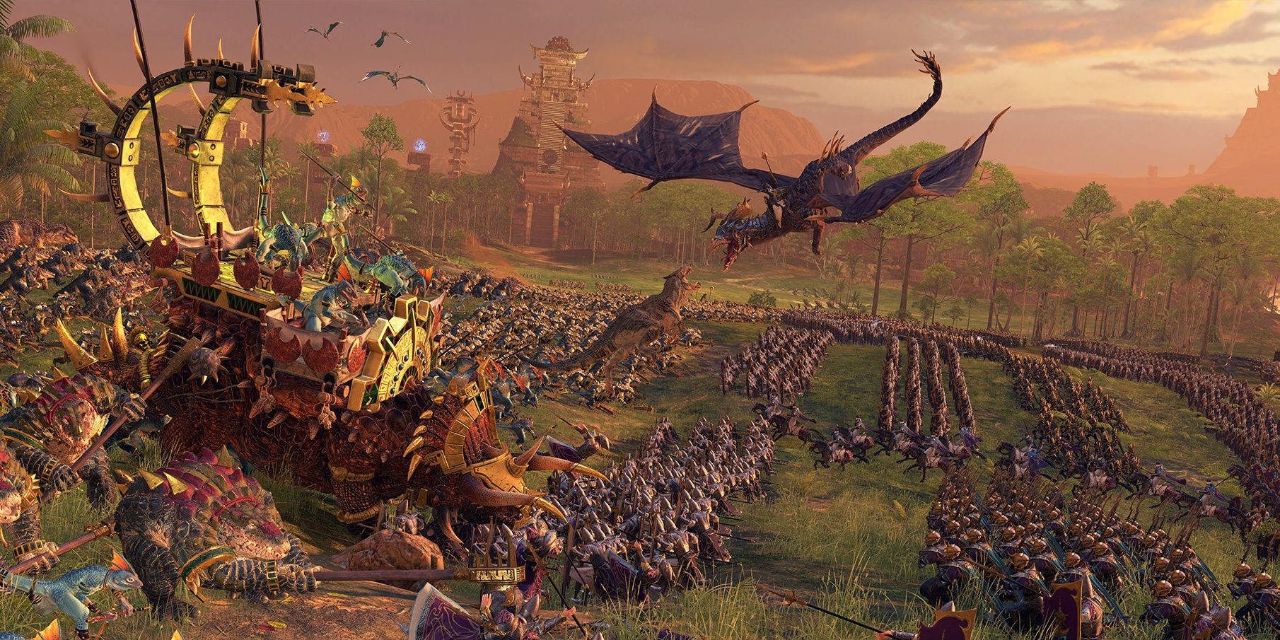 High Elves battling Lizardfolk in Total War: Warhammer II