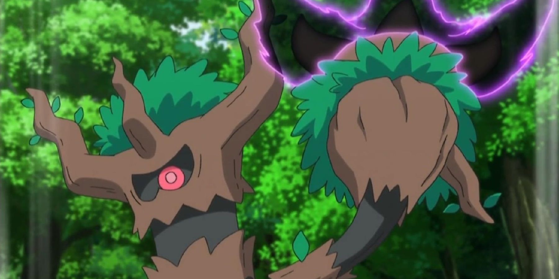 An angry Trevenant attacks in Pokemon