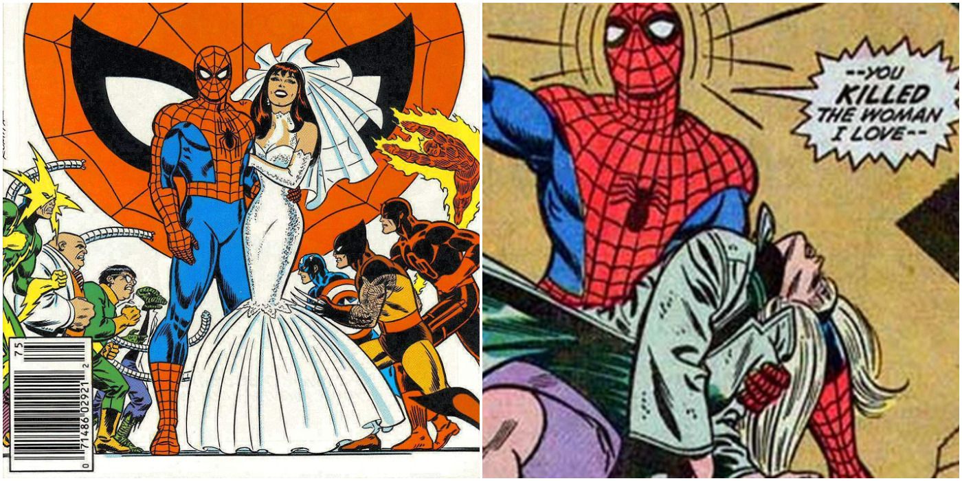 Spider-Man's wedding and Spider-Man holding Gwen's body