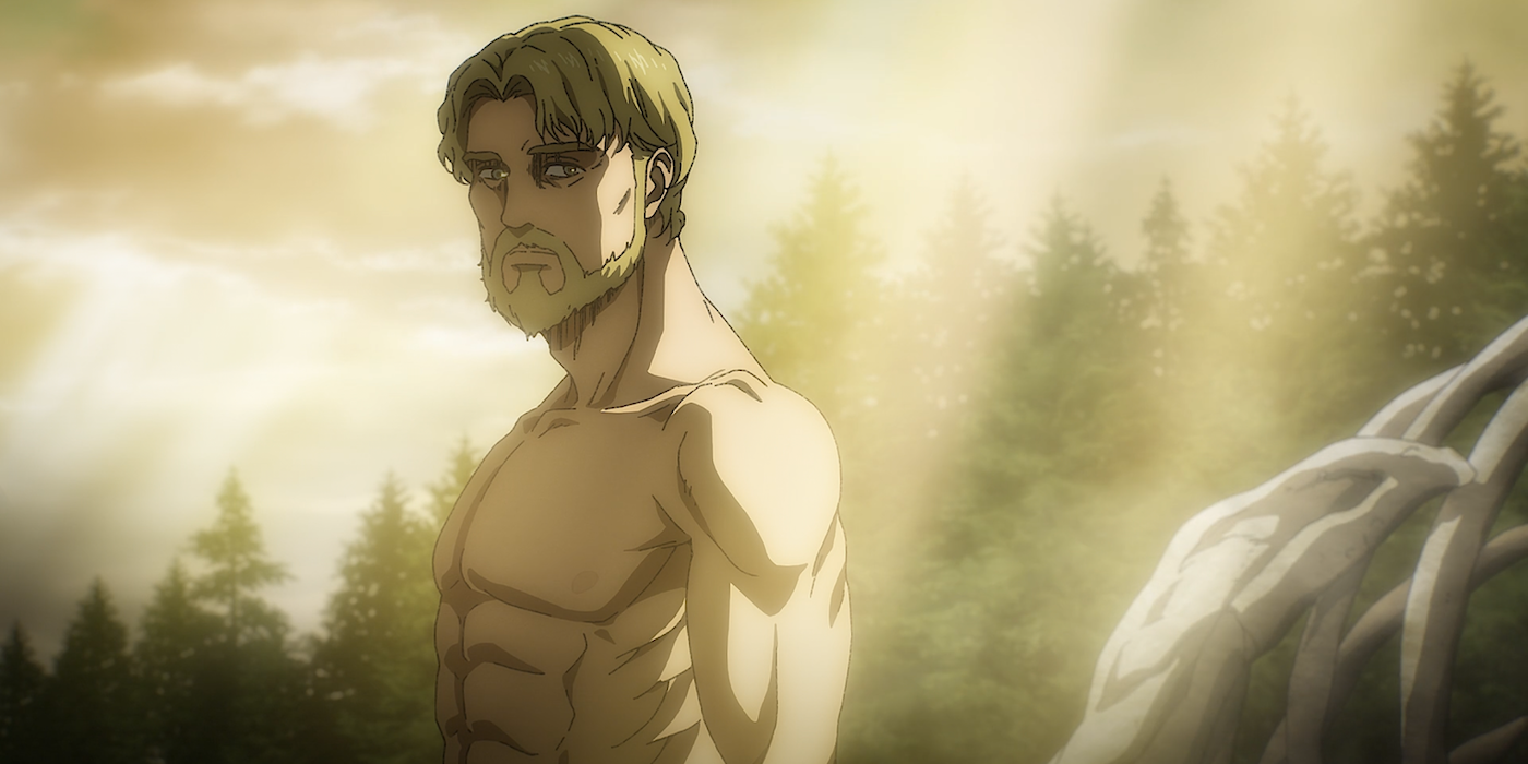 Zeke Jaeger recovers from the Thunder Spear explosion in Attack on Titan