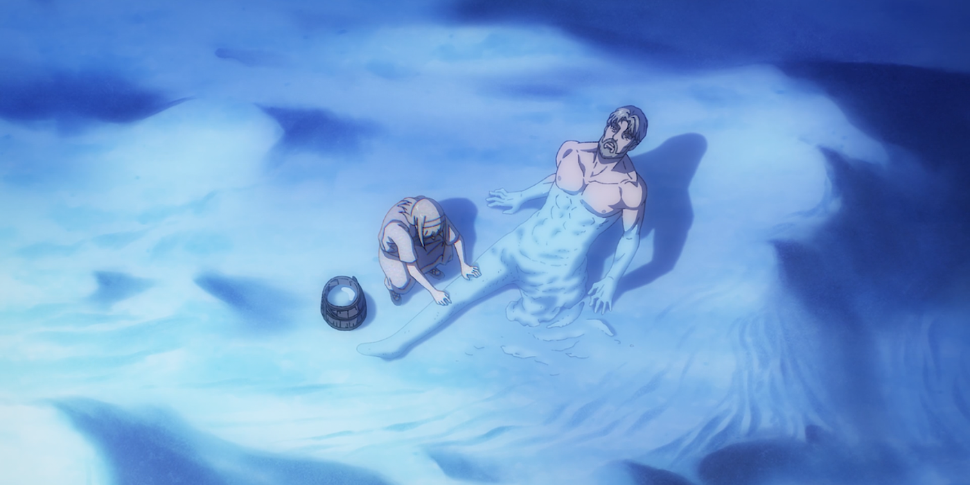 Ymir reshapes Zeke's body out of clay inside the Coordinate in Attack on Titan