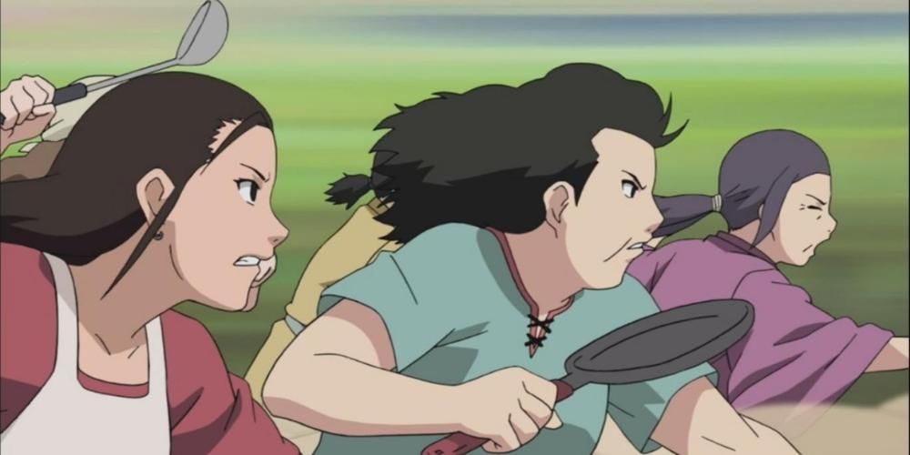 The moms of Hidden Leaf village charge the invaders in Naruto Shippuden.