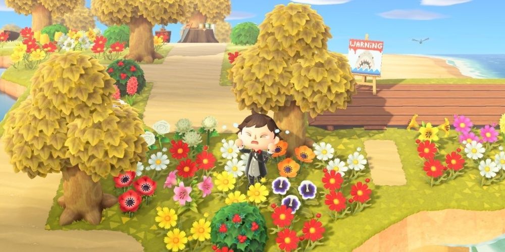 animal crossing player crying in flowers