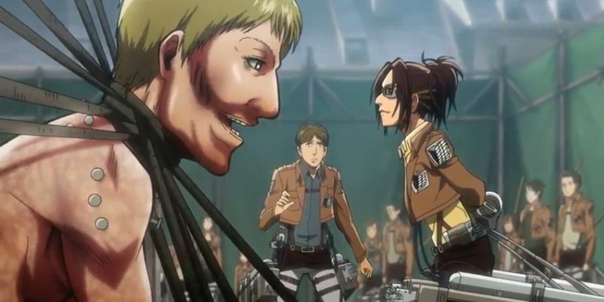 Hange Zoe analyzes Sonny and Bean the Titans in Attack on Titan