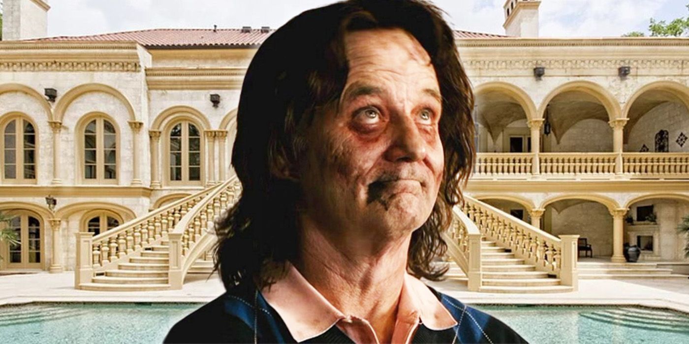 Zombie Bill Murray in front of his mansion in Zombieland