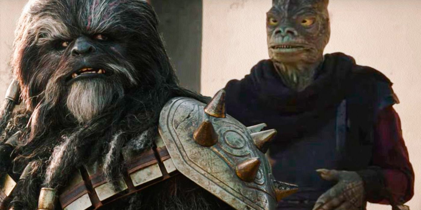 Black Krrsantan keeping an eye on a Trandoshan in the Star Wars comics