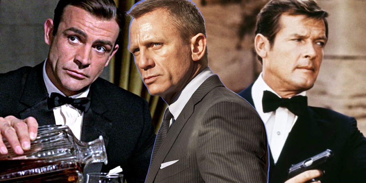 Sean Connery, Daniel Craig and Roger Moore as their respective James Bond roles
