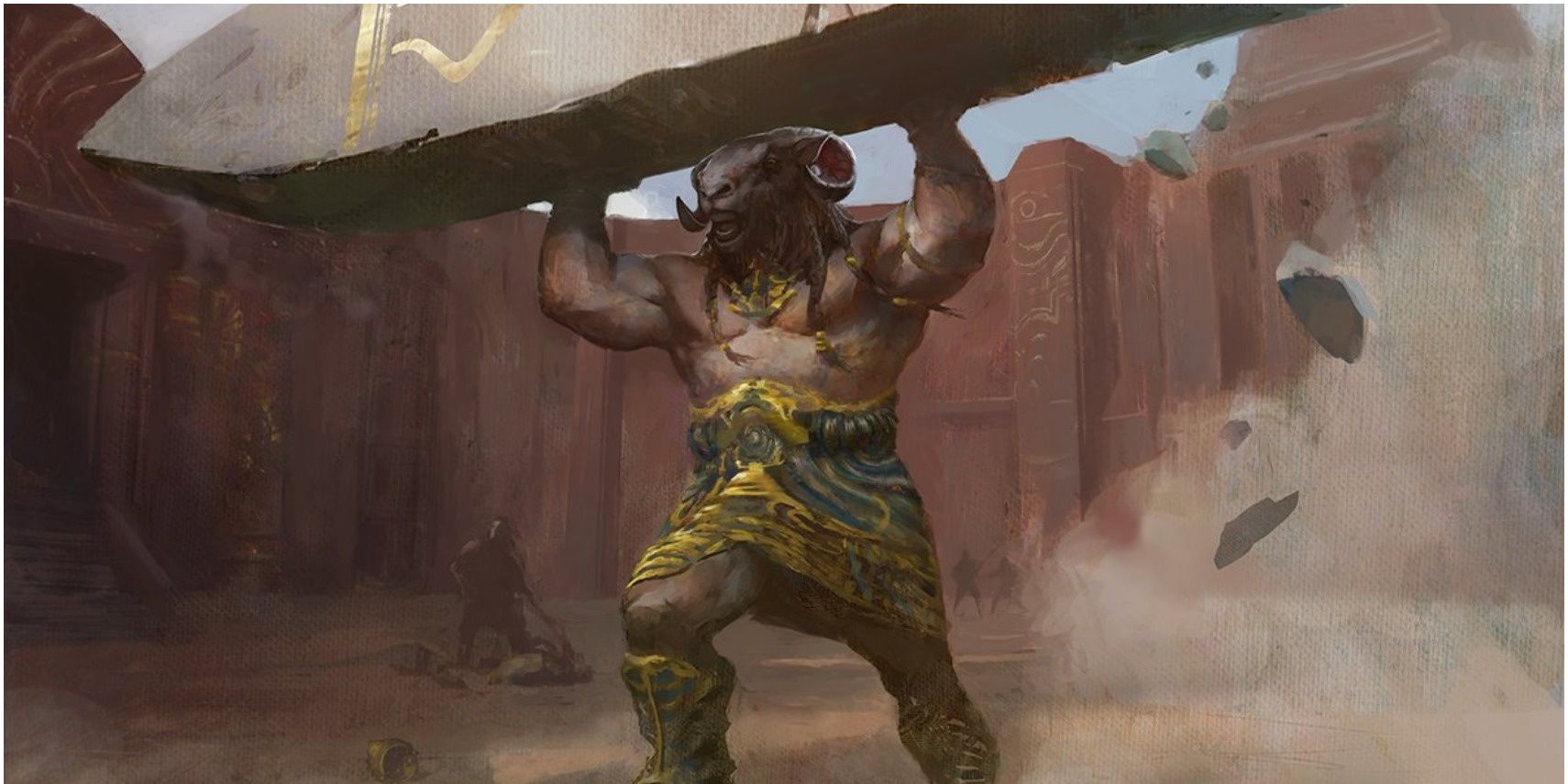 A Minotaur lifting a stone in D&amp;D