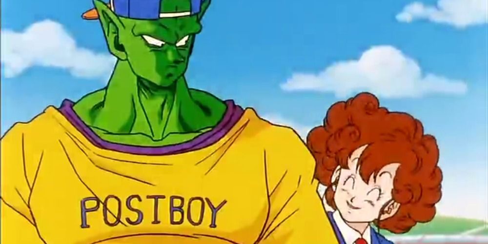 Piccolo in normal clothes with woman standing behind him