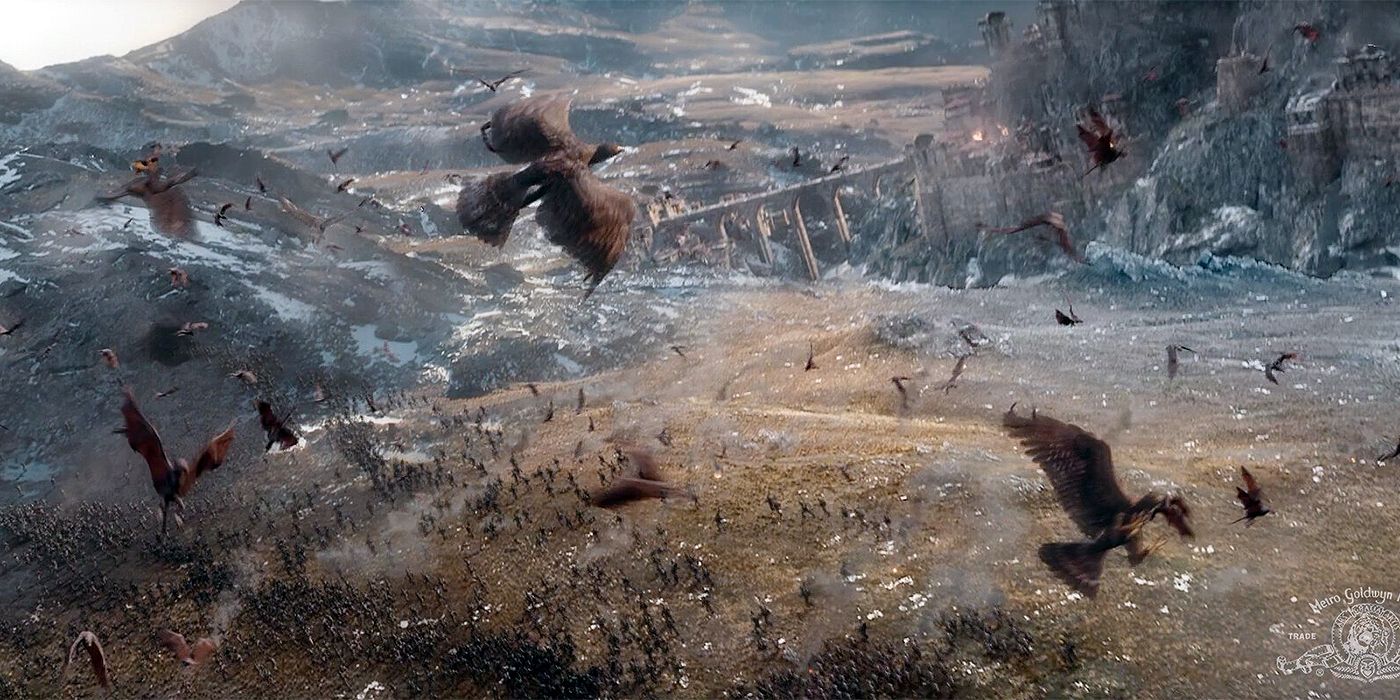 Águias gigantes desceram ao campo de batalha em O Hobbit: A Batalha dos Cinco Exércitos