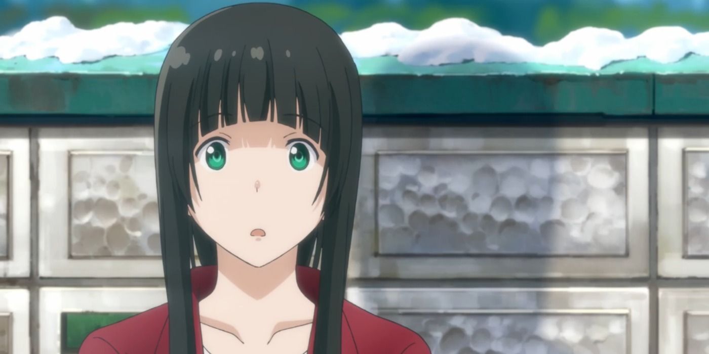 Makoto from Flying Witch looking shocked