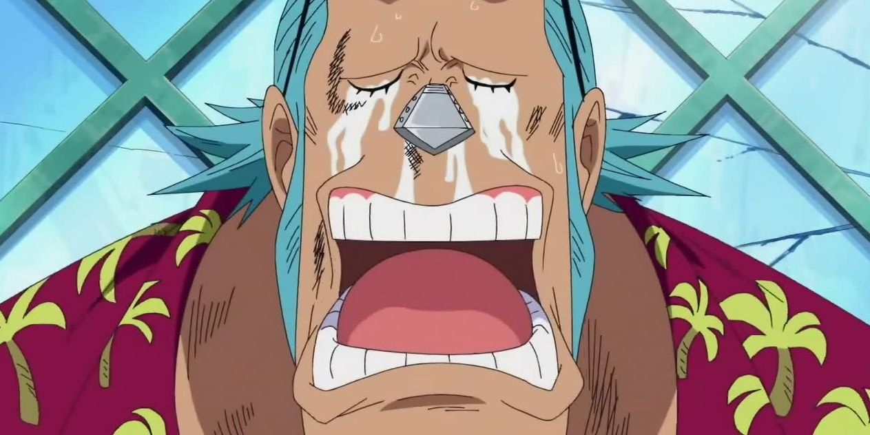 Franky crying at Ennies Lobby in One Piece