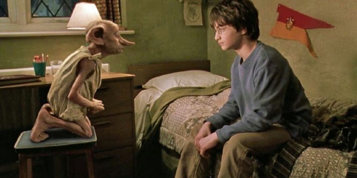 Dobby explaining his plan to keep Harry Potter safe