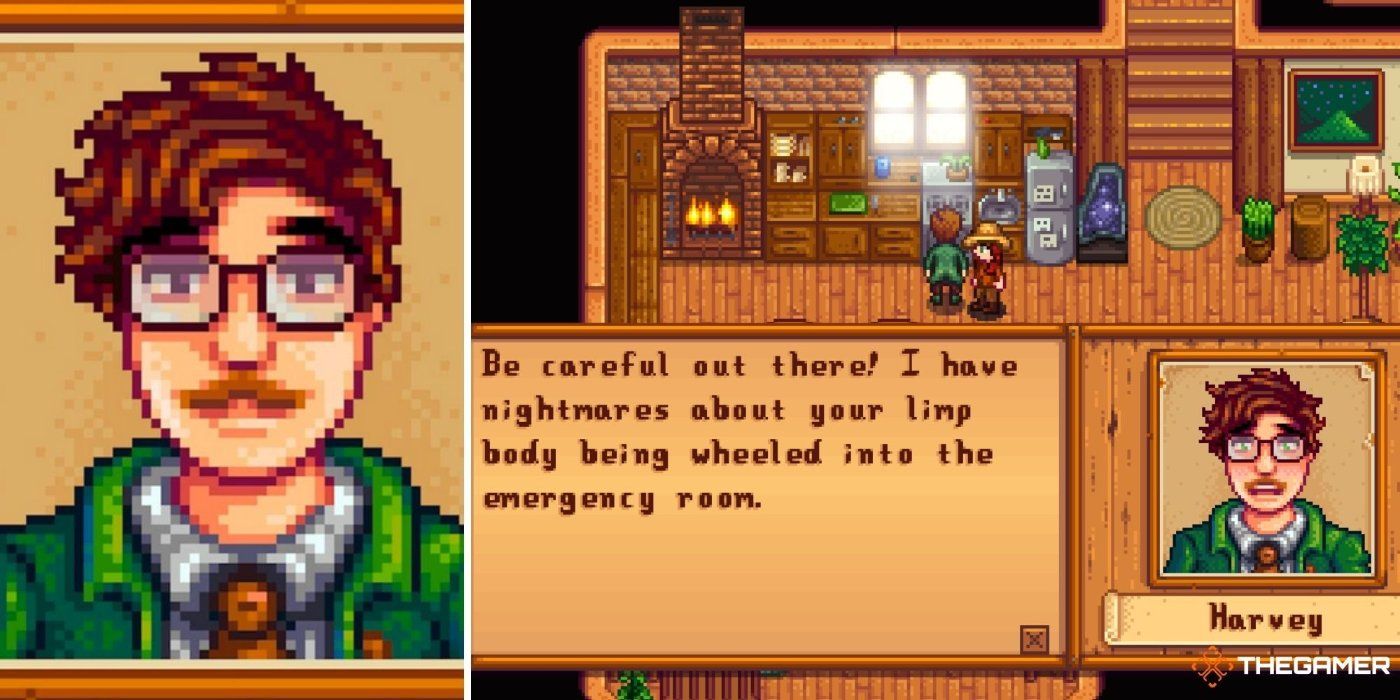 harvey from stardew valley with a screencap as a backdrop