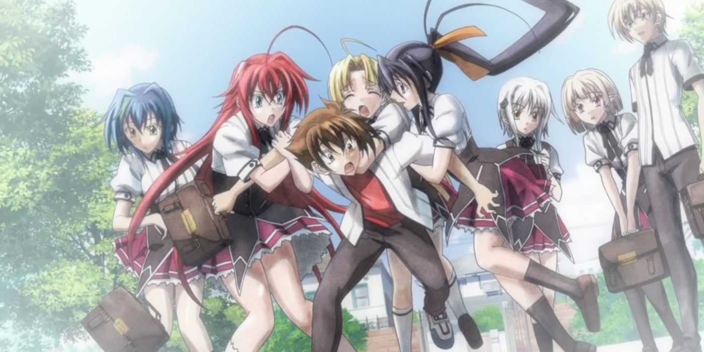 Several girls grab Issei Hyoudou in promo art for High School DxD