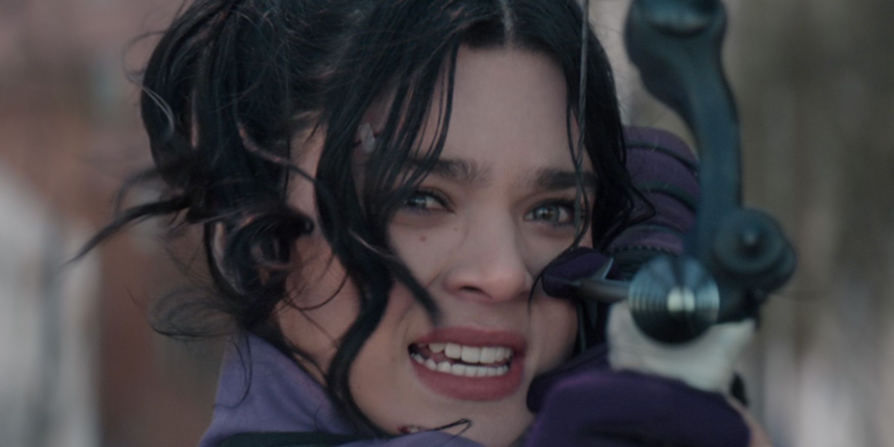 Kate Bishop Tears Up As She Aims Her Bow In Hawkeye 