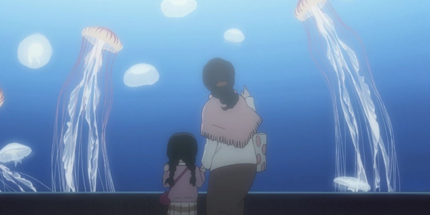 Tsukimi and her mom at the aquarium in princess Jellyfish