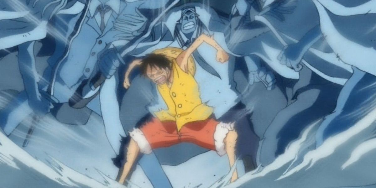 Luffy awakens conqueror's Haki during Marineford in One Piece.