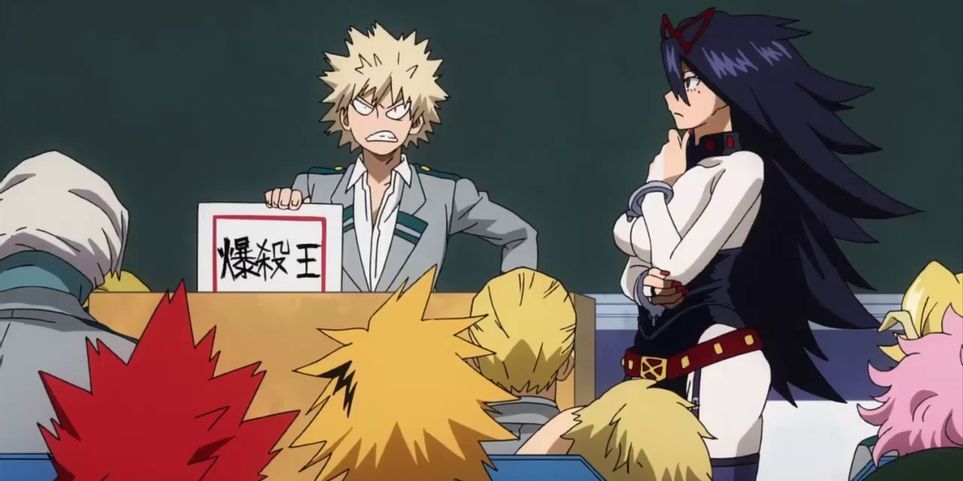 Bakugo Holding A Piece Of Paper Up In Front Of The Class