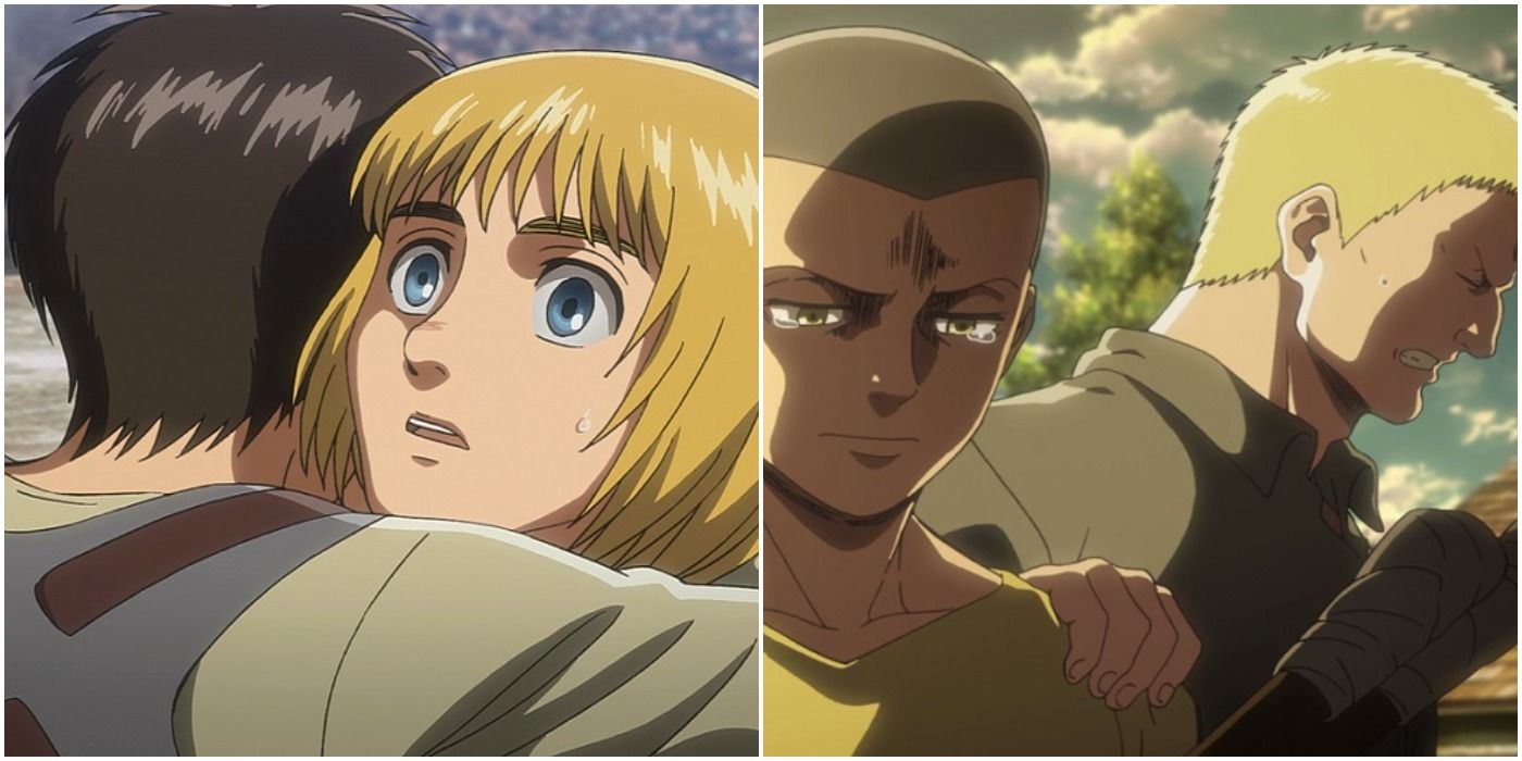 Eren and Armin, Connie and Reiner split image