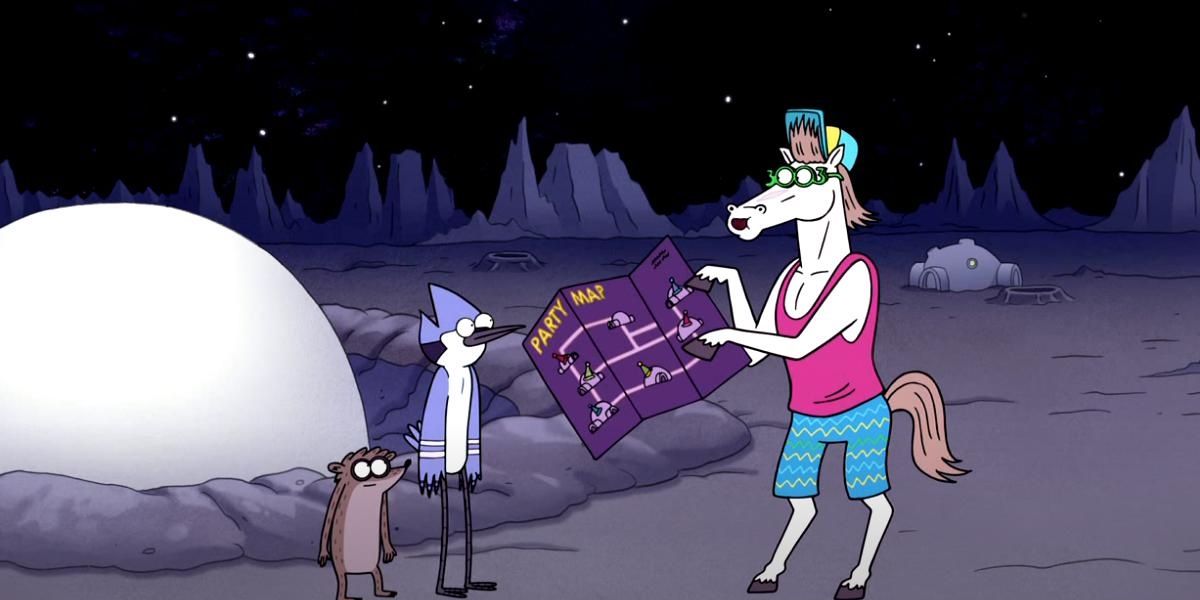 Mordecai and Rigby help the Party Horse