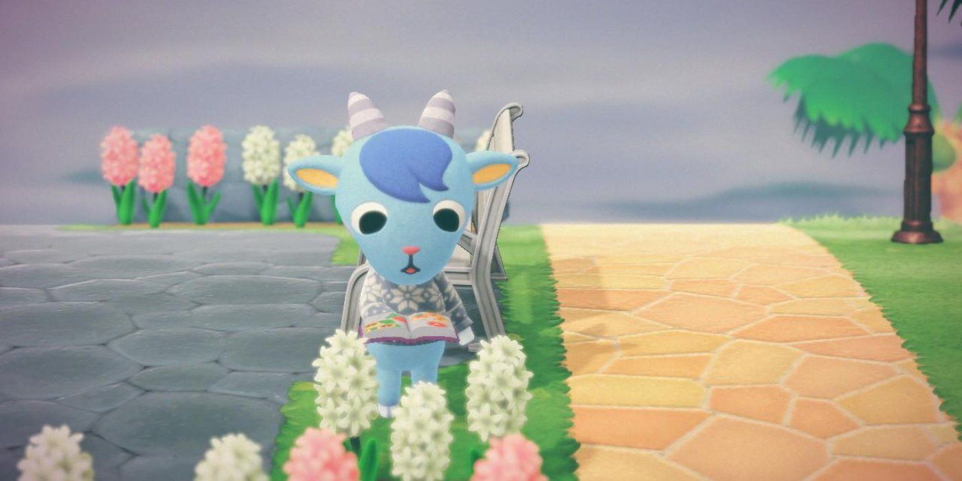 Aldeão Sherb de Animal Crossing: New Horizons com flores