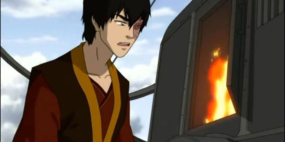 Zuko on hot air balloon with furnace open