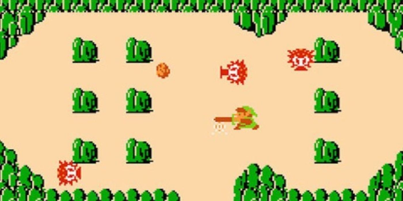 Link fights Octorok in the original Legend of Zelda for the NES