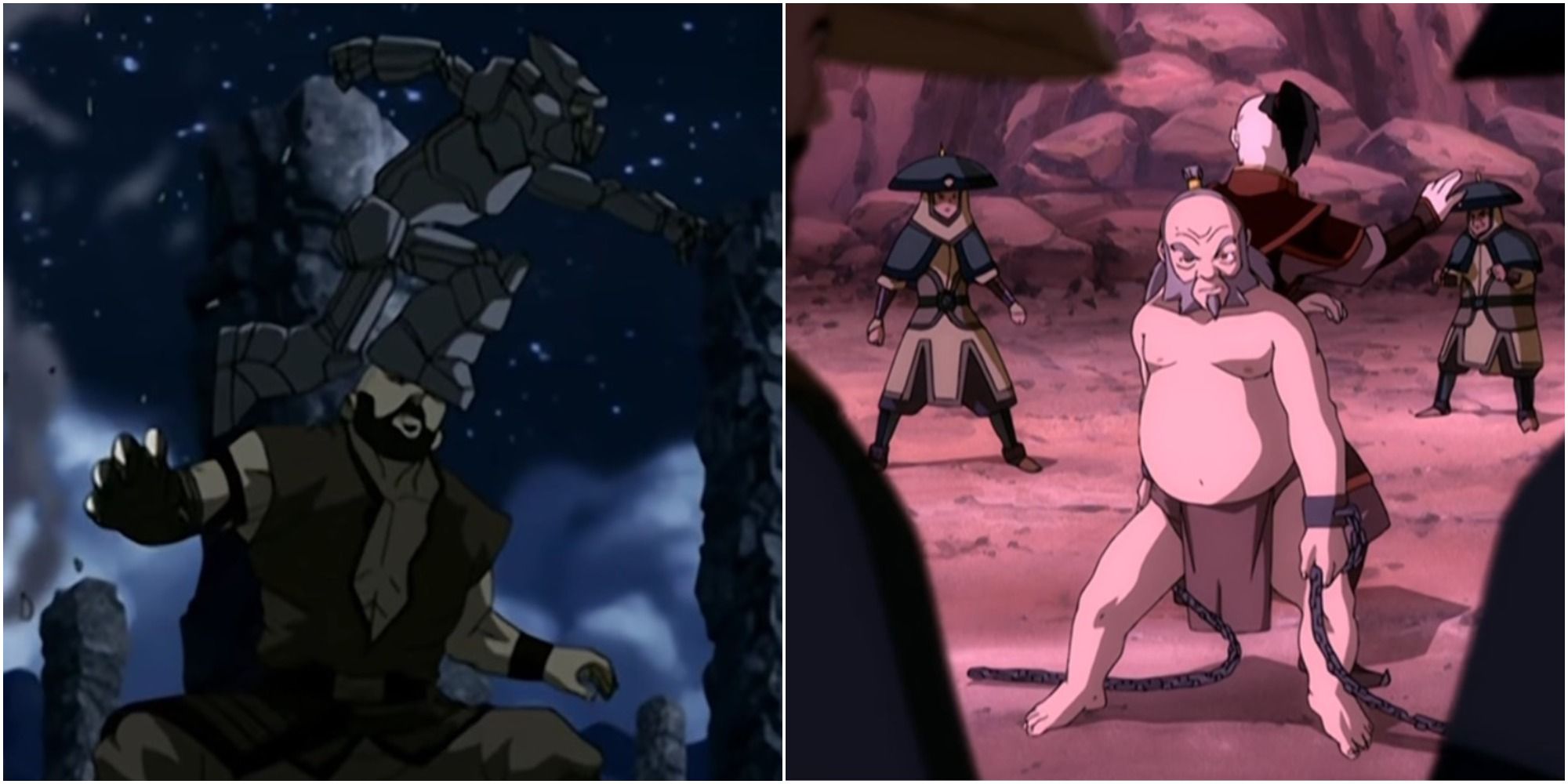 Aang, Combustion Man, Zuko and Iroh in ATLA