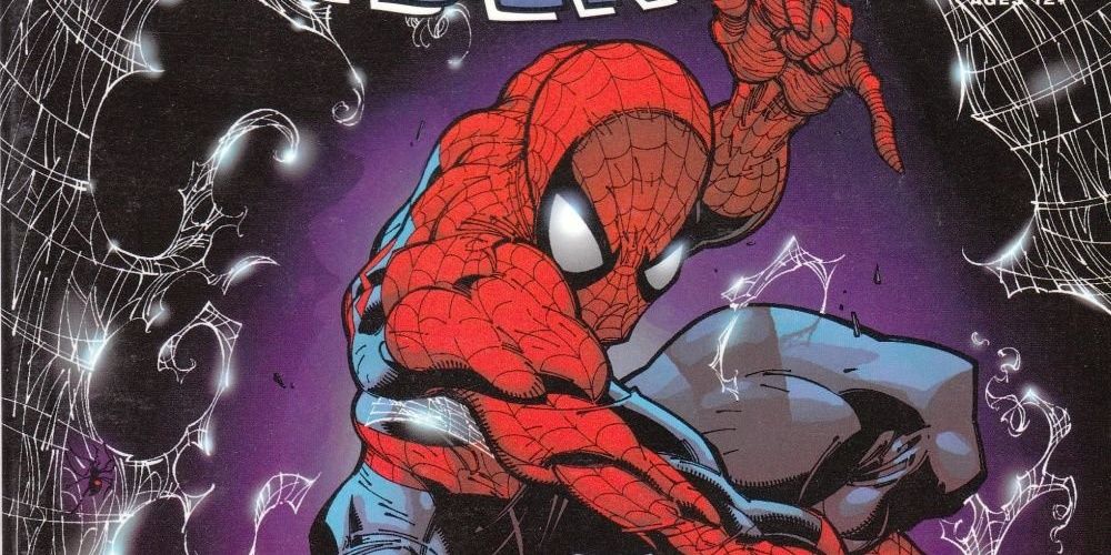 Spider-Man shreds a glowing web in Marvel Comics