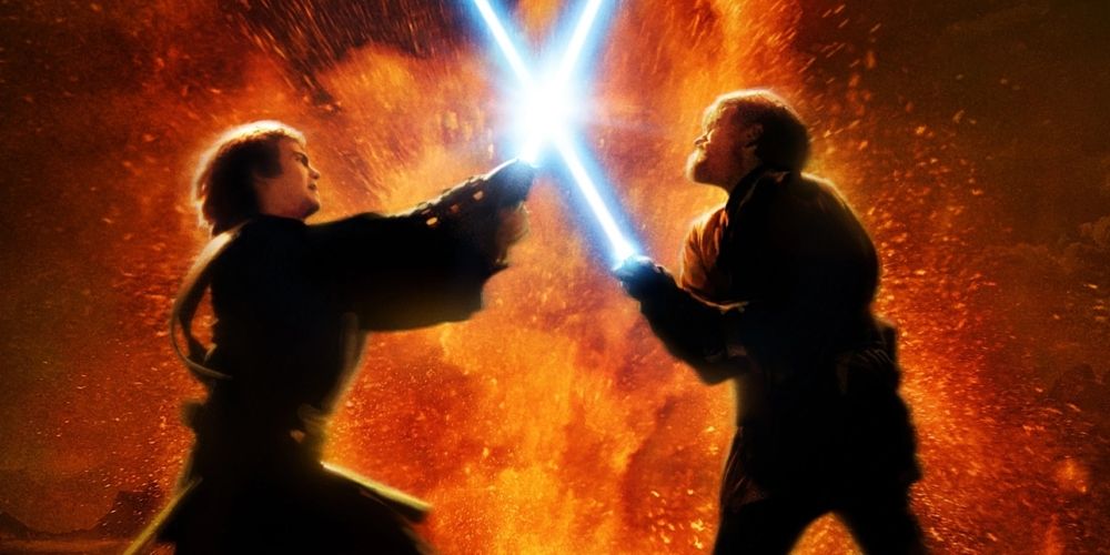 Anakin and Obi-Wan duel on Mustafar in Star Wars Episode III: Revenge of the Sith
