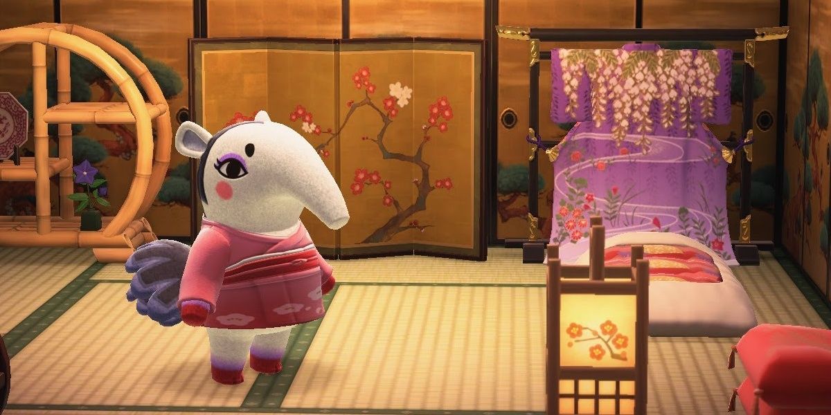 Annalisa the Anteater villager standing in her furnished room in Animal Crossing: New Horizons
