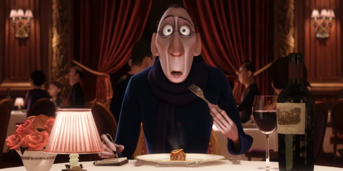 Anton Ego surprised at Remy's food in Ratatouille