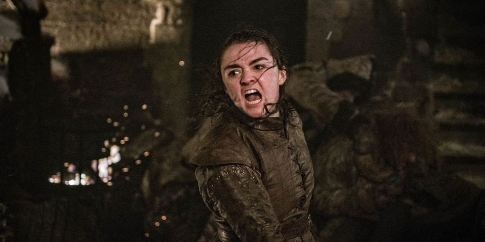 Arya Stark fights the dead during the Battle of Winterfell in Game of Thrones.