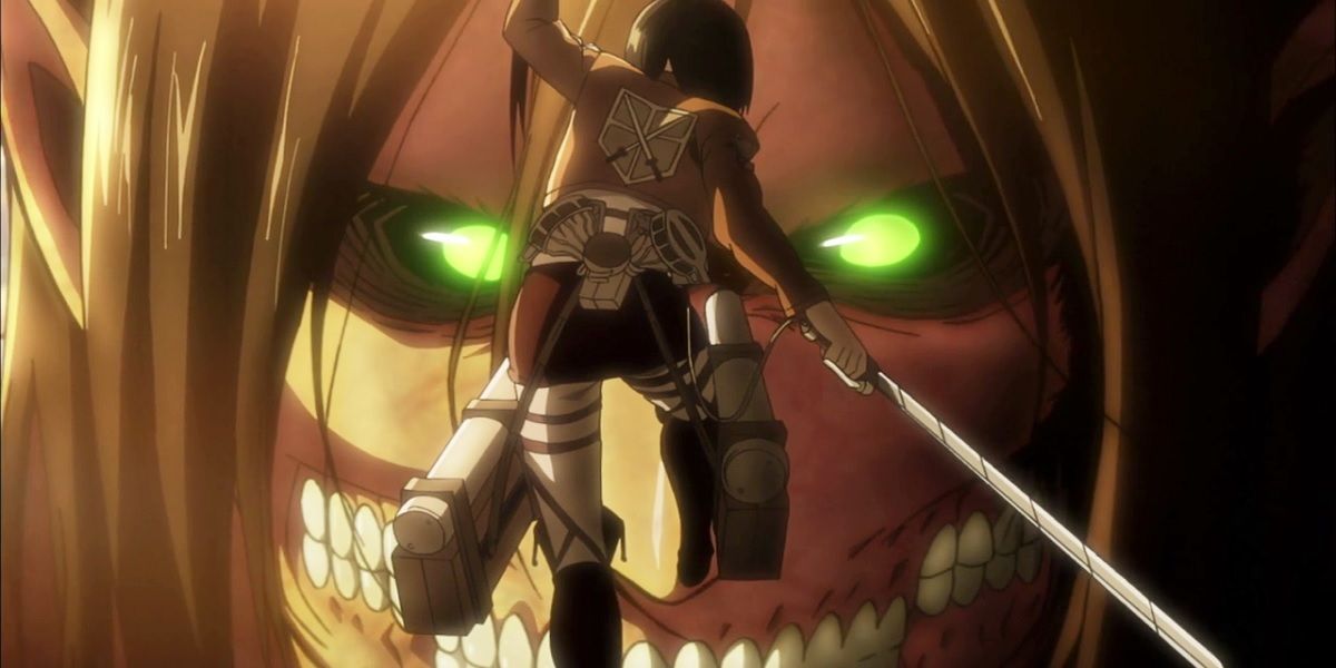 mikasa staring down titan eren aot