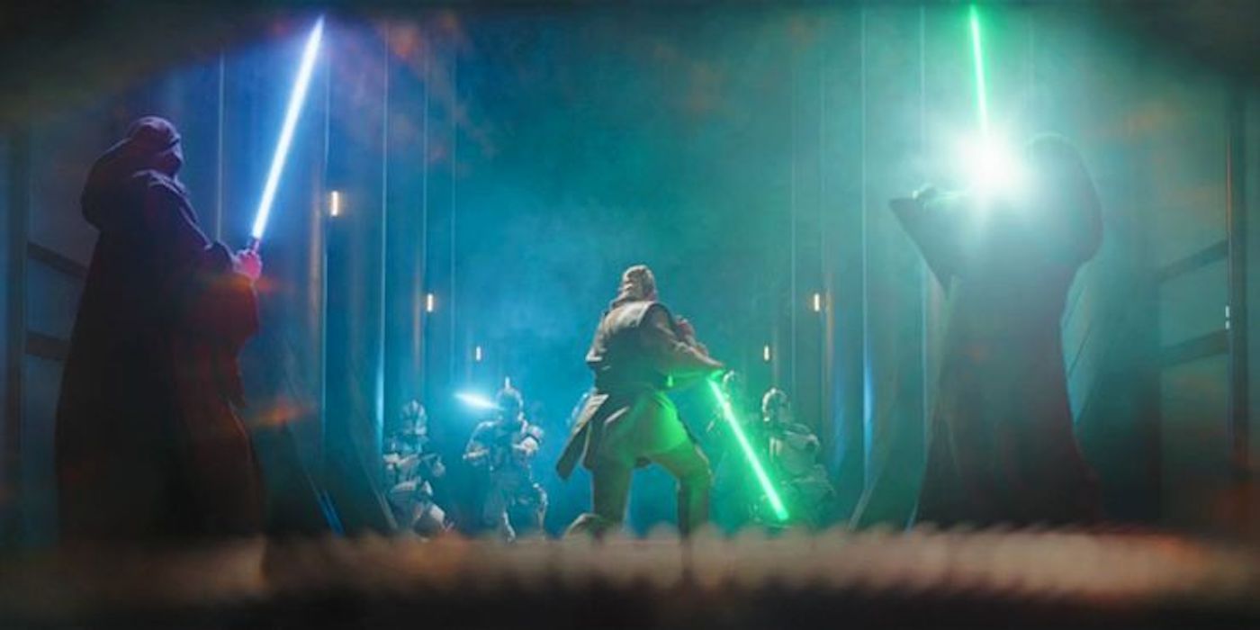 Star Wars' Jedi defend Grogu from Clone Troopers during Order 66 on The Mandalorian.