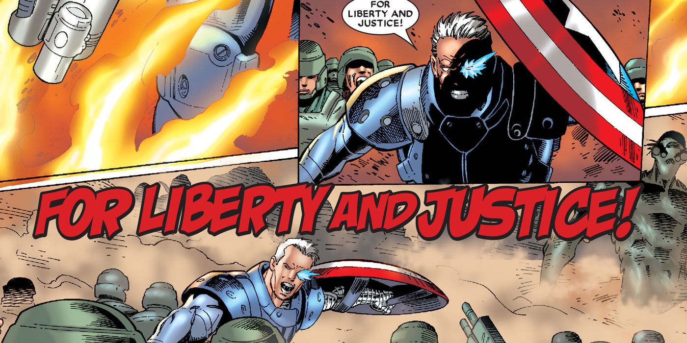 Cable using Captain America's shield in the future