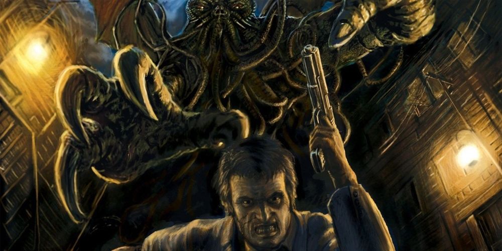 An investigator being menaced by Cthulhu in Call of Cthulhu RPG