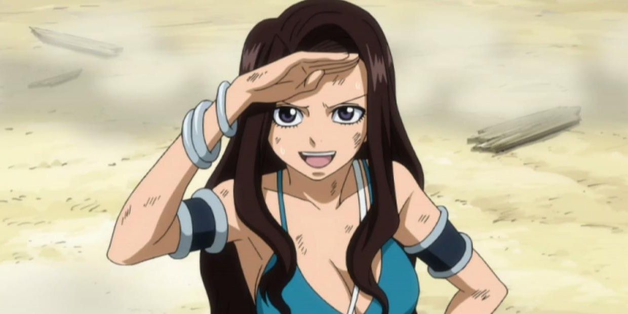 Cana Alberona happily looking off into the distance in Fairy Tail.
