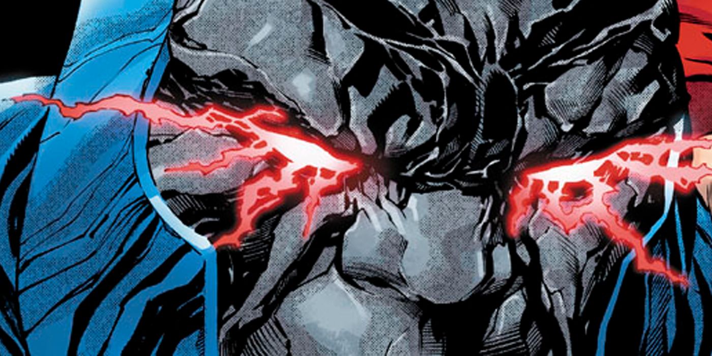 Darkseid's eyes glow red with rage.