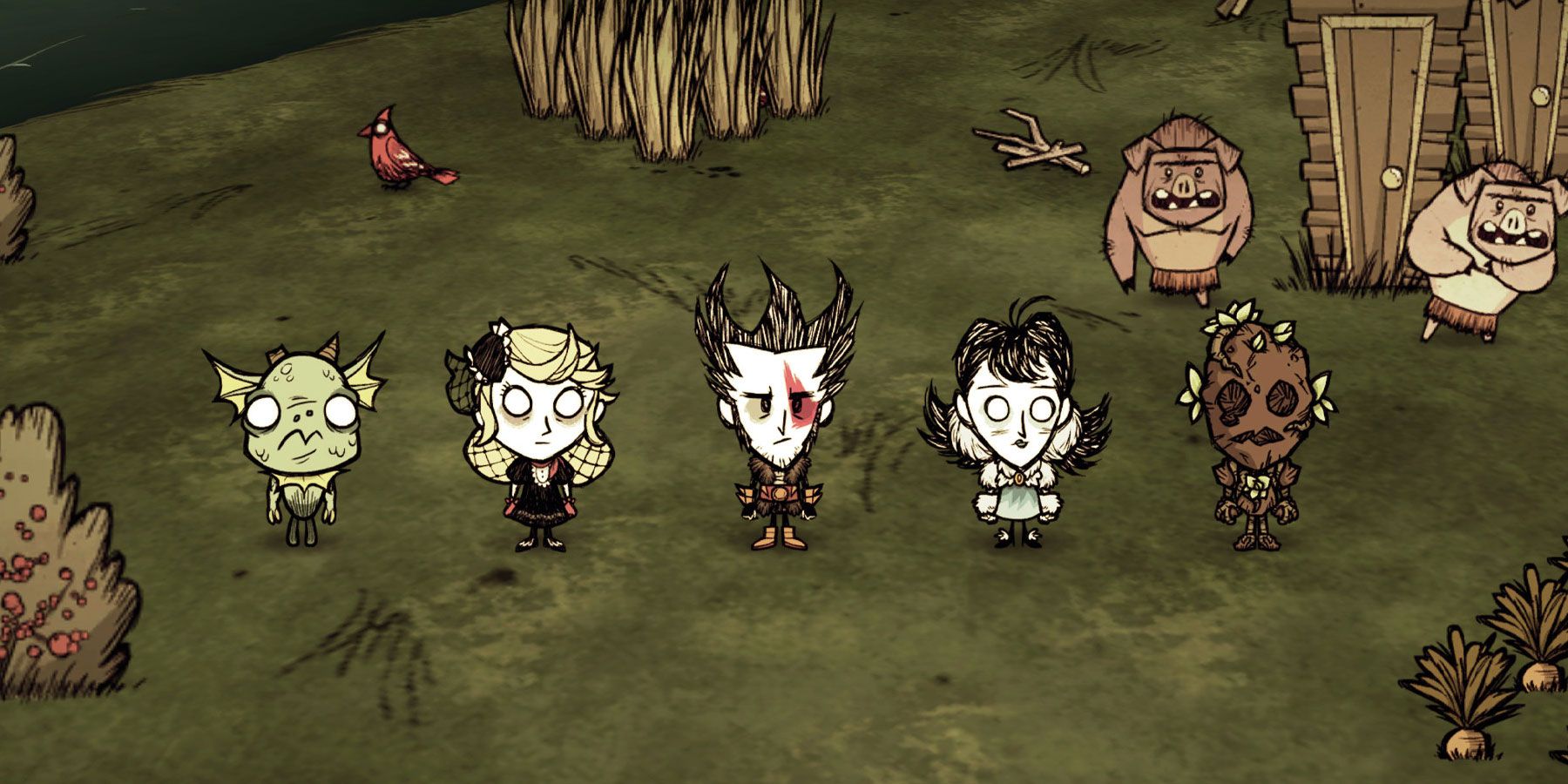 Characters from Don't Starve lined up next to each other