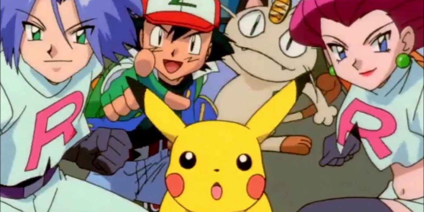 Team Rocket, Ash, and Pikachu in Pokémon.