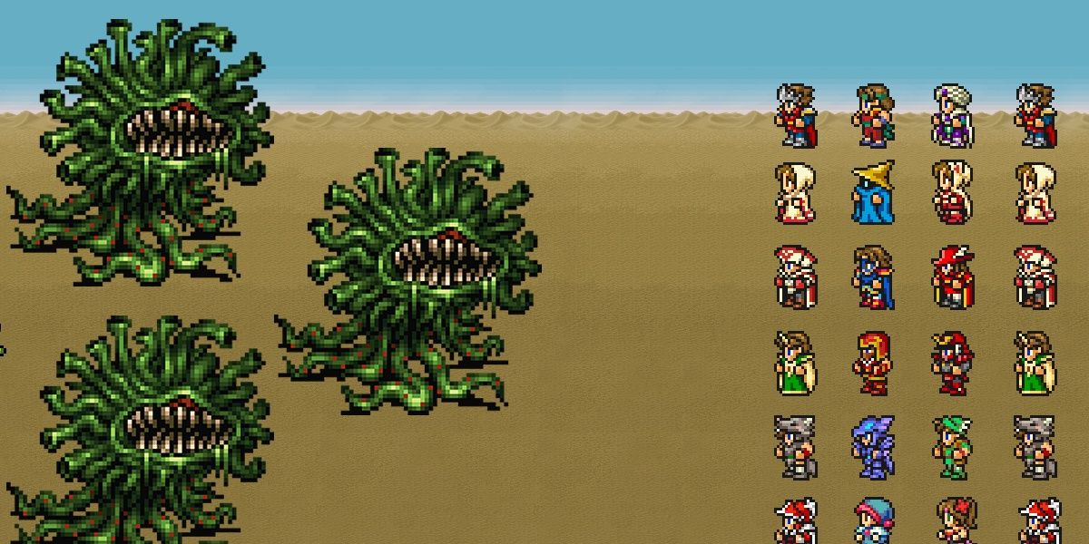 The heroes fight off some Malboros in Final Fantasy: All the Bravest