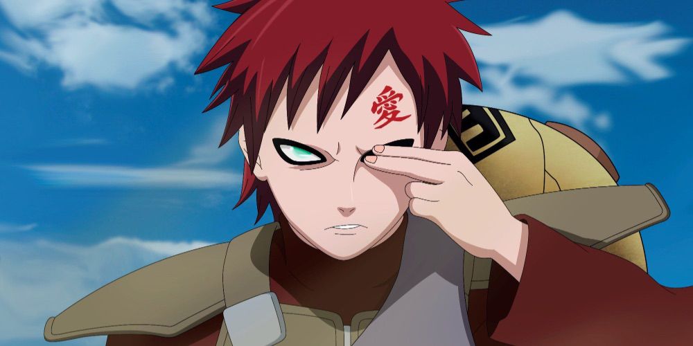 Gaara covering an eye and using his Sand abilities during Naruto: Shippuden's Fourth Great Ninja War