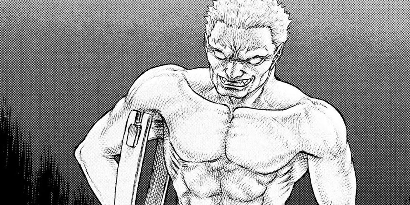 Gambino grinning evilly in Berserk's manga.