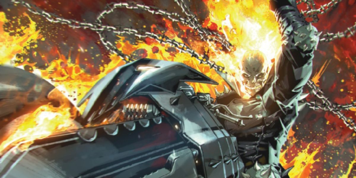 Johnny Blaze as Ghost Rider amidst flames